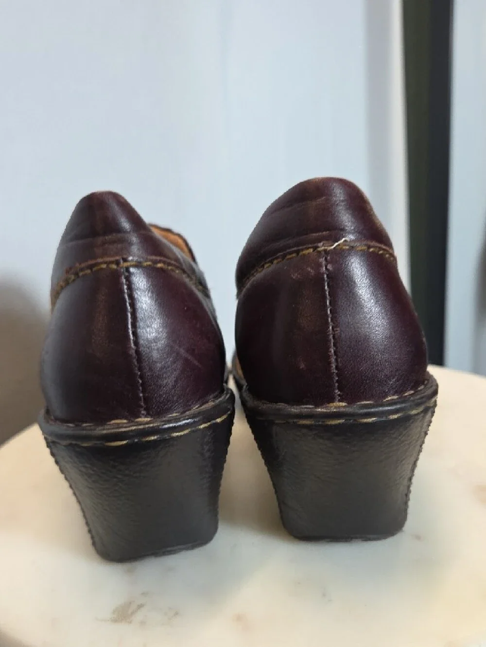 Born Women's Burgundy Leather Wedge Clogs Size 10